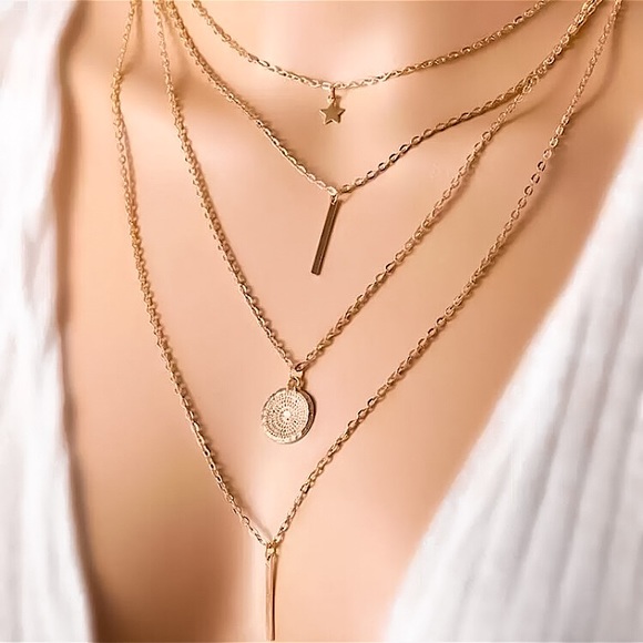 ⚜️[𝟯/$𝟭𝟴]⚜️NEW 4 Layered Star Coin Charms Long Necklace - Picture 5 of 9